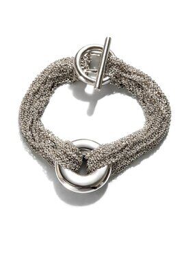 Tiffany Multi Strand Mesh Chain Round Circle Toggle Bracelet in Sterling Silver